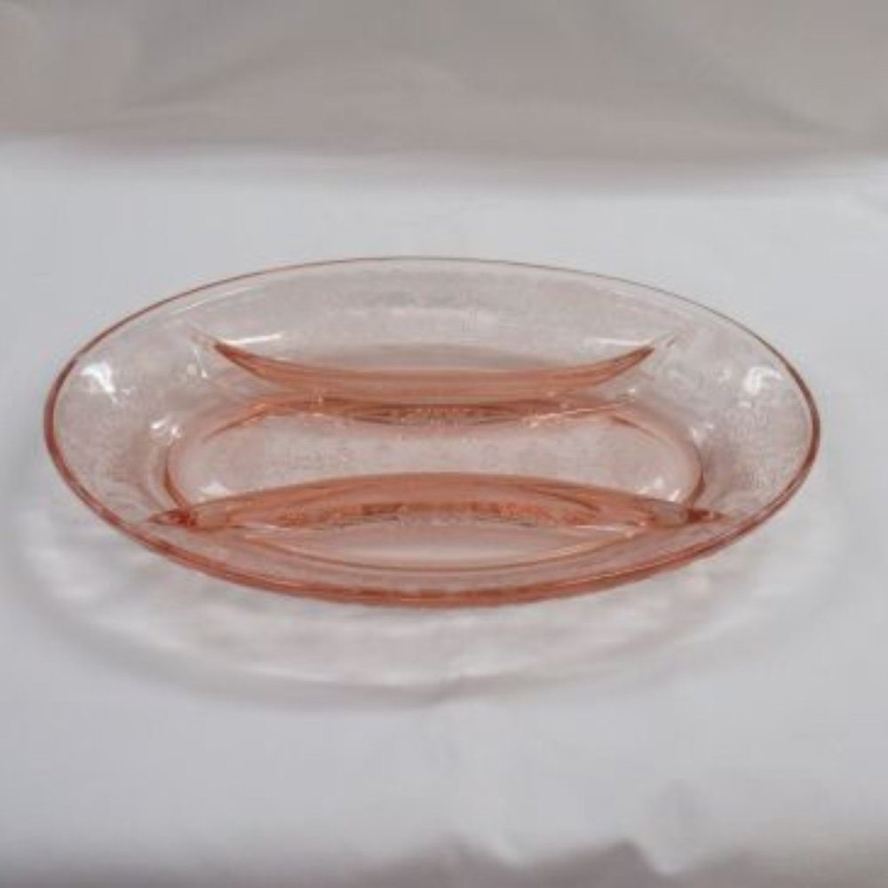 Hazel Atlas Depression Glass Pink Florentine 2 Poppy 2 10 In 3-Part Relish Tray